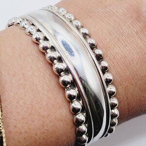 ATI Mexico Sterling Silver Wide Cuff Bracelet Ball Trimmed Weighty 33.4 grams